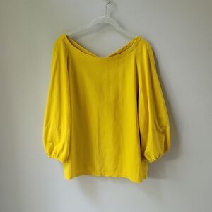 LOFT Yellow Puff Sleeve Blouse Relaxed Fit Top‎ Women Size Large